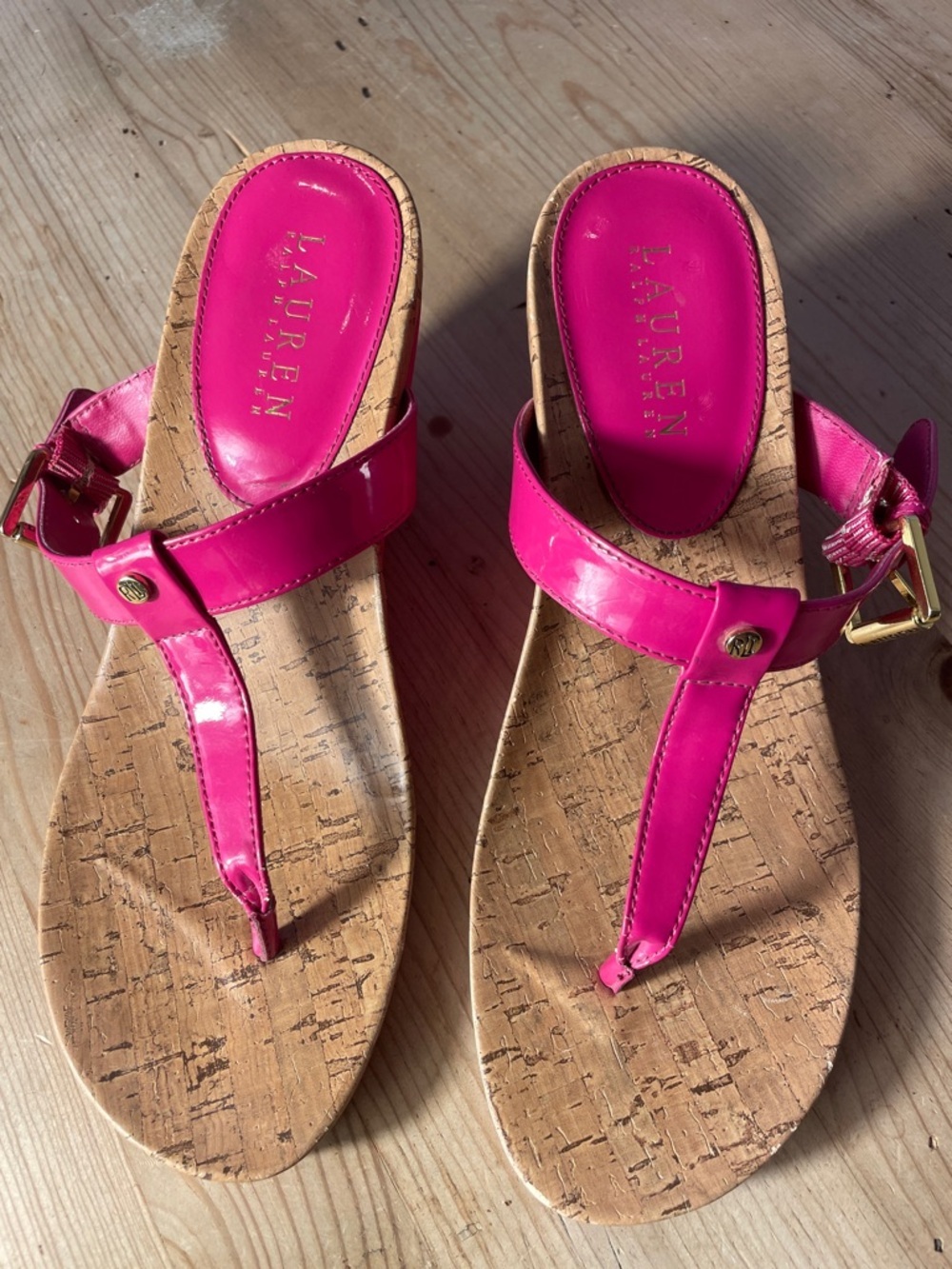 Lauren Ralph Lauren Pink Cork Wedge Sandals Dopamine Resort Glam Chic